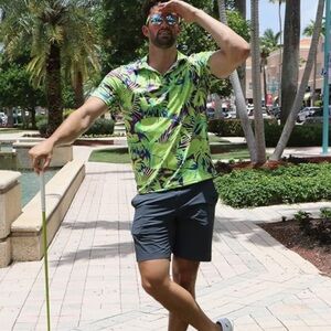 Proud 90 Golf is Fun Men's Wild Palms Athletic Golf Polo Shirt‎ Size Medium